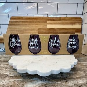 🍇 TMD Stemless Wine Glasses • Set of 4 • 16 oz • Fun Sayings • New in Box 🍾